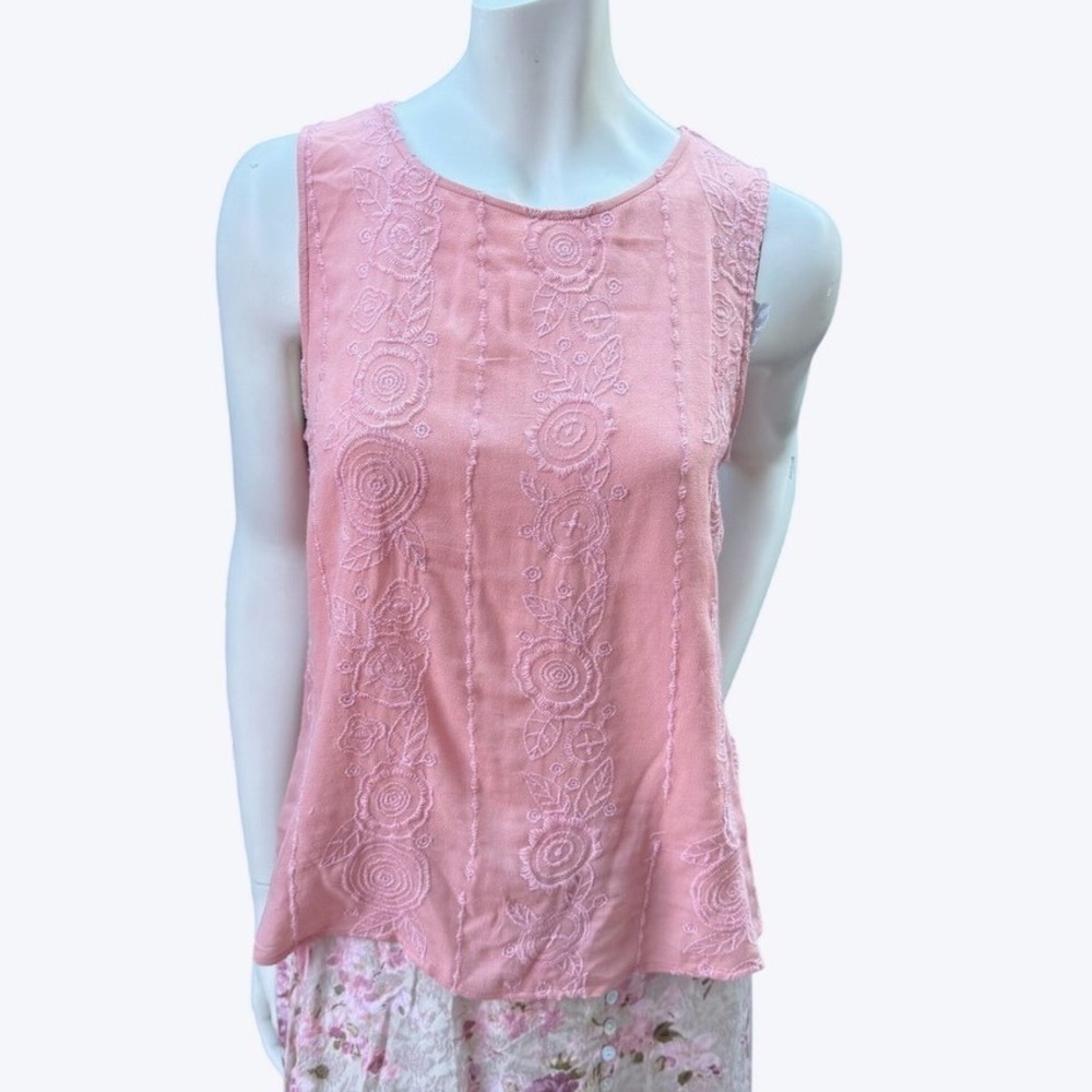Flora Fairycore Top Dusty Rose Floral Embroidery Split Back Bohemian Ethereal M